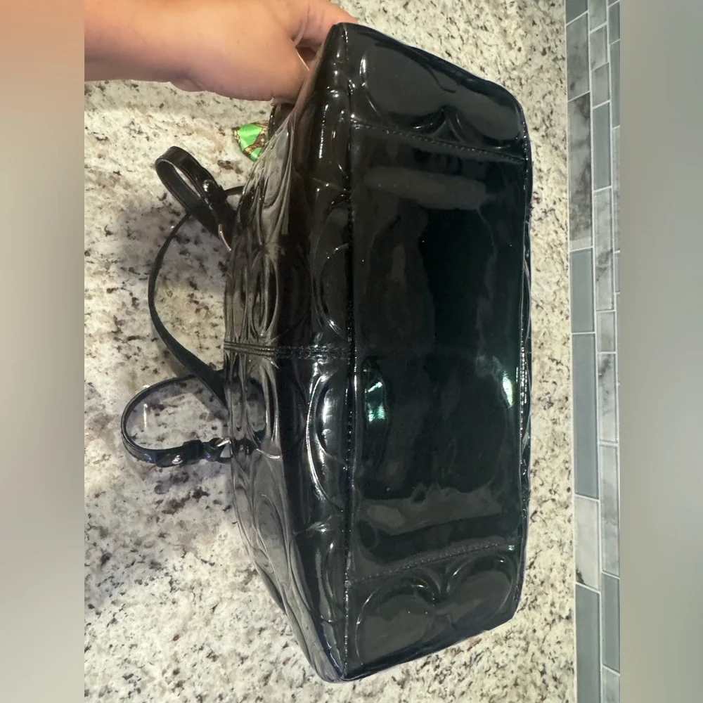 Coach East West Gallery tote bag in black patent leather